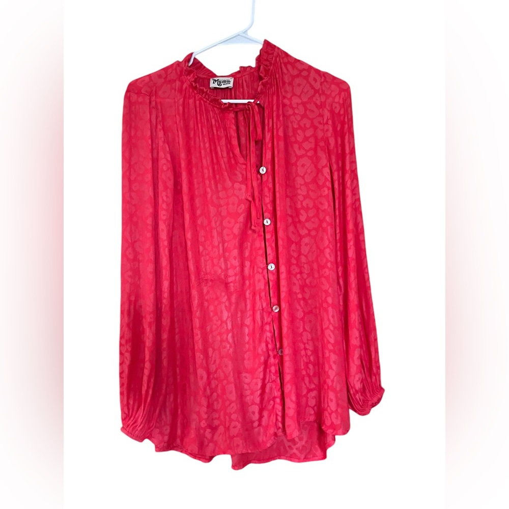Show Me Your MuMu Alicia Tunic Blouse Womens Size Medium Red Cheetah Chiffon